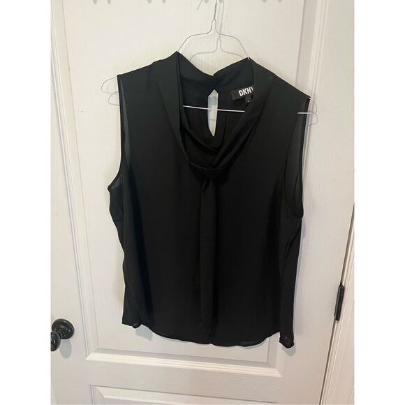 New DKNY black sleeveless tank with tie bow neck detail - Picture 1 of 6